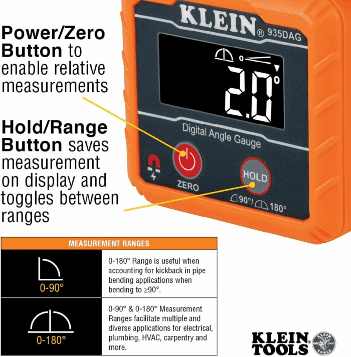 935DAG Digital Electronic Level and Angle Gauge, Measures 0 - 90 and 0 - 180 Degree Ranges, Measures and Sets Angles - Image 3