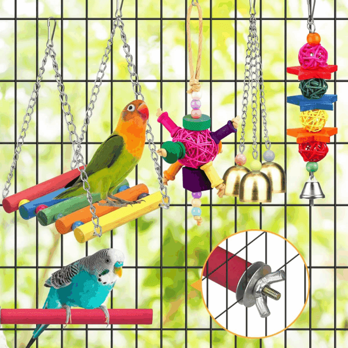 Bird Toys for Conures with Colorful Ladder Hammock Bird Cage Accerious Bird Perch Stand Chewing Toys Hanging Bell for Parrot Parakeet Cockatiel Lovebirds - Image 5