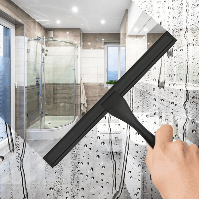 All-Purpose Stainless Steel Shower Squeegee for Shower Glass Door with Adhesive Hook, Bathroom Cleaner Tool Household Window Mirror Squeegee for Glass Doors, Cleaning Tile Wall, Car, 12 Inch, Black - Image 3
