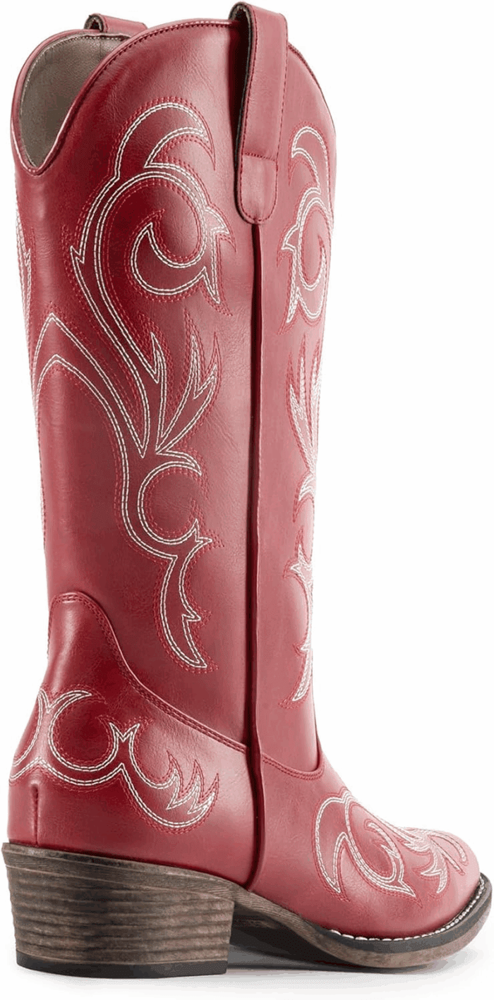 Women'S Cowboy Boots Mid Calf Cowgirl Boots Square Toe Chunky Heel Embroidery Stitched Western Boots - Image 3