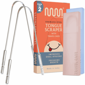 Tongue Scraper for Adults with Multicolor Travel Cases (2 Pack), 100% Stainless Steel, Reduce Bad Breath, Tongue Scrubber, Easy to Use, Tongue Cleaner for Oral Care & Hygiene