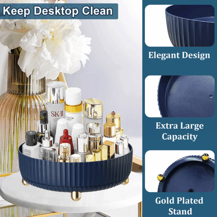 Makeup Perfume Organizer, 360 Degree Rotating Skincare Organizer Large Capacity Cosmetic Desk Spinning Storage Lotions Display Cases for Dresser, Blue - Image 3