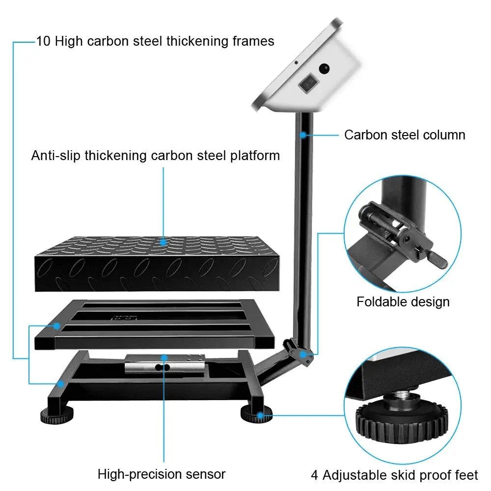 220Lb Weight Electronic Platform Scale,Digital Floor Heavy Duty Folding Scales,Stainless Steel High-Definition LCD Display, Perfect for Postal Luggage Shipping Mailing Package Price Computing - Image 6
