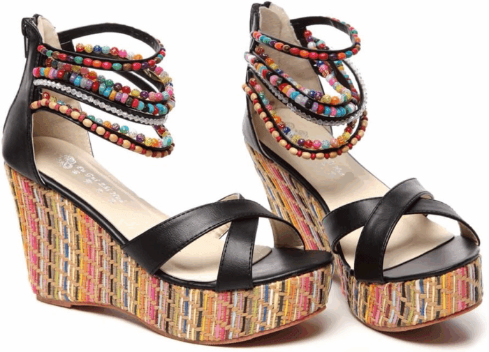 Women'S Wedge Sandals with Pearls across the Top Platform Sandals High Heels - Image 6