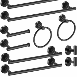 Bathroom Hardware Set 14 Pieces, Black Bathroom Accessories Set Including 24 Inch and 16 Inch Towel Bar, Towel Ring, Toilet Paper Holder and Towel Hooks