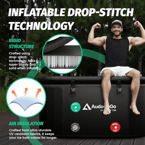 XXL Ice Bath Tub for Athletes, Compatible with Water Chillers, 216-Gallon Inflatable Cold Plunge Tub with Insulated Lid, Thermometer, Water-Absorbent Mat, Portable for Outdoor & Indoor Recovery - Image 3