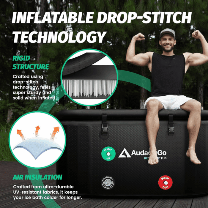 XXL Ice Bath Tub for Athletes, Compatible with Water Chillers, 216-Gallon Inflatable Cold Plunge Tub with Insulated Lid, Thermometer, Water-Absorbent Mat, Portable for Outdoor & Indoor Recovery - Image 3