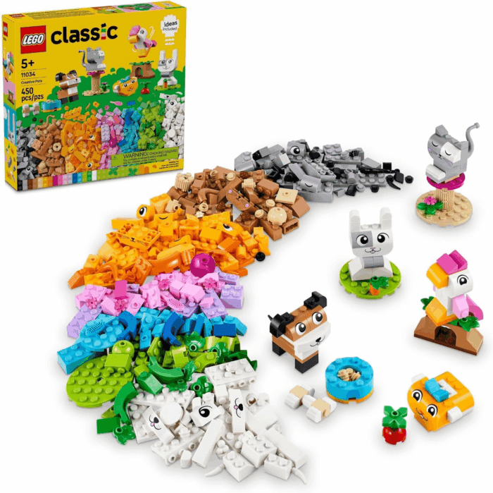 Classic Creative Pets, Building Brick Animals Toy, Kids Build a Dog, Cat, Rabbit, Hamster and Bird, Gift for Animal-Loving Boys and Girls Aged 5 and Up, Great Build Together Toy, 11034
