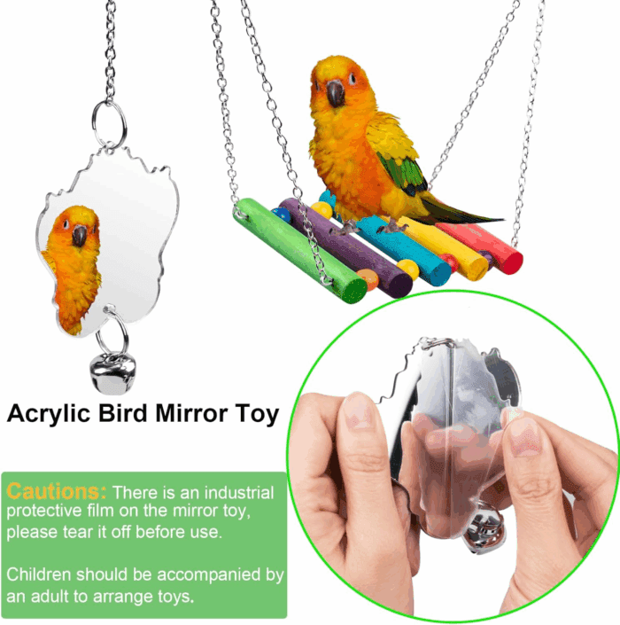 7Pcs Bird Toys for Parakeets & Small Birds - Wooden Perch Swings, Ladder & Climbing Toys for Conure, Cockatiel & Budgie - 18'' - Image 5