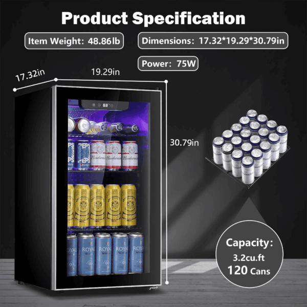 126 Can Beverage Refrigerator and Cooler with Glass Door for Home/Office/Bar-Black - Image 4
