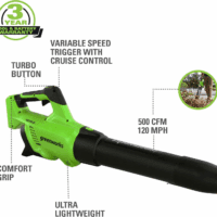 40V 20" Cordless Lawn Mower (Push), Axial Leaf Blower (500 CFM / 120 MPH),12" String Trimmer with 2 Batteries(5Ah+2Ah) and Chargers - Image 4