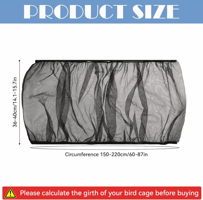 Adjustable Bird Cage Seed Catcher Net Cover Elastic Band Mesh Cover Black for Parrot Cages - Image 2