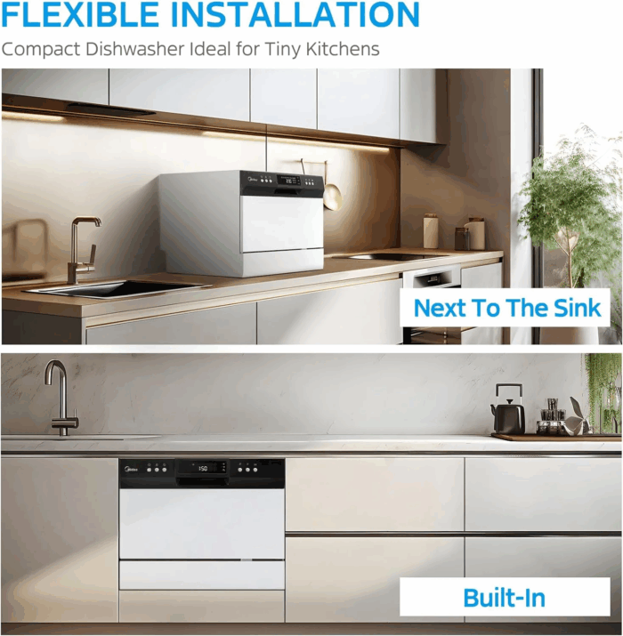 Portable Countertop Dishwasher, 6 Place Settings, 8 Programs, White, MDC22P1AWW, New - Image 2
