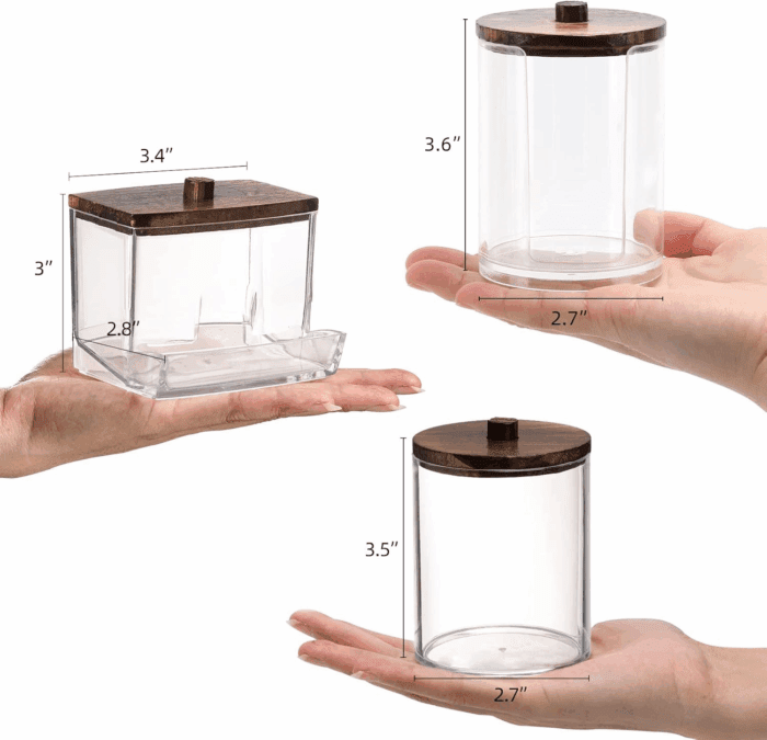Bathroom Organizer Accessories Set-10 OZ,7 OZ Qtips Holder Storage with Wood Lids, Cotton Ball/Swabs Dispenser, Apothecary Container Jar 3 Pcs - Image 3