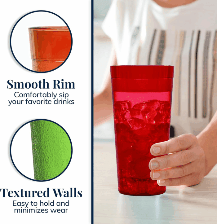 Cafe Plastic Reusable Tumblers (Set of 16) 20-Ounce Water Cups Assorted Colors | Restaurant Style Drinking Glasses Value Set, Stackable, Bpa-Free, Made in the USA | Top-Rack Dishwasher Safe - Image 4