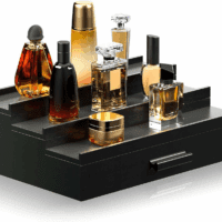 Cologne Organizer for Men 3 Tier of Elevated Cologne Display Shelf with Drawer Storage Perfume Organization and Storage Display Risers,Great Gift for Man(Black)