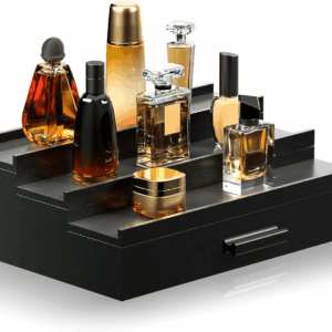 Cologne Organizer for Men 3 Tier of Elevated Cologne Display Shelf with Drawer Storage Perfume Organization and Storage Display Risers,Great Gift for Man(Black)