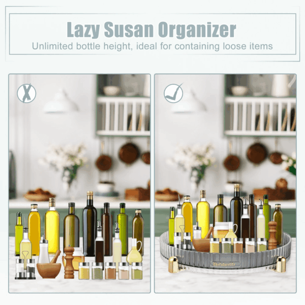 Makeup Perfumes Organizer 360 Degree Rotating round Storage Tray Gray - Image 4