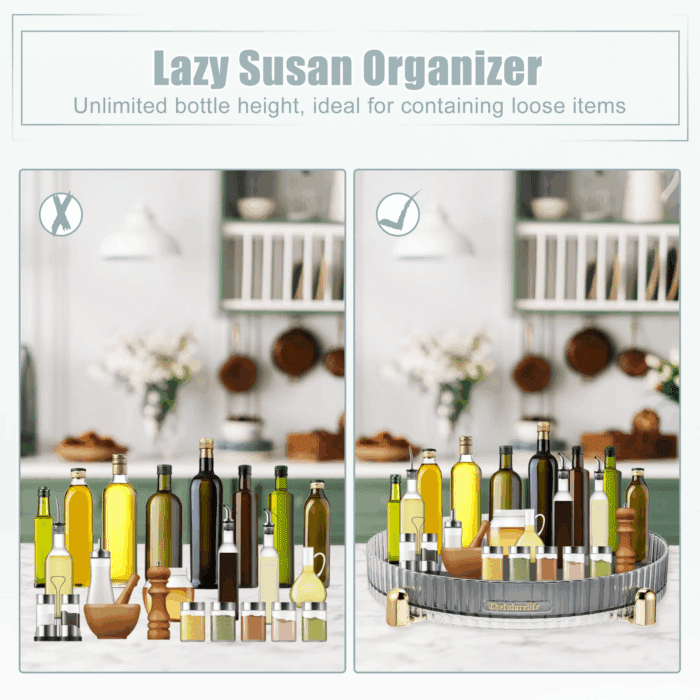 Makeup Perfumes Organizer 360 Degree Rotating round Storage Tray Gray - Image 4