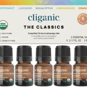 Organic Essential Oils Set (Top 5) - 100% Pure Natural - Aromatherapy, Candle Making - Peppermint, Lavender, Eucalyptus, Lemongrass & Orange