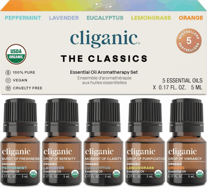 Organic Essential Oils Set (Top 5) - 100% Pure Natural - Aromatherapy, Candle Making - Peppermint, Lavender, Eucalyptus, Lemongrass & Orange