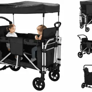 Stroller Wagon for 2 Kids, All-In-One Foldable Wagon Stroller, Black, 1 Count