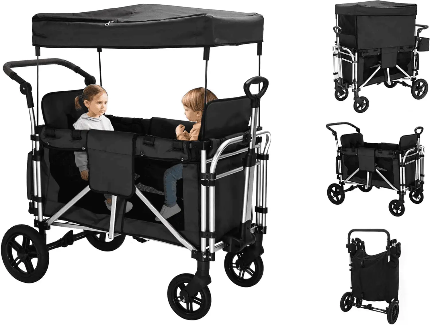 Stroller Wagon for 2 Kids, All-In-One Foldable Wagon Stroller, Black, 1 Count