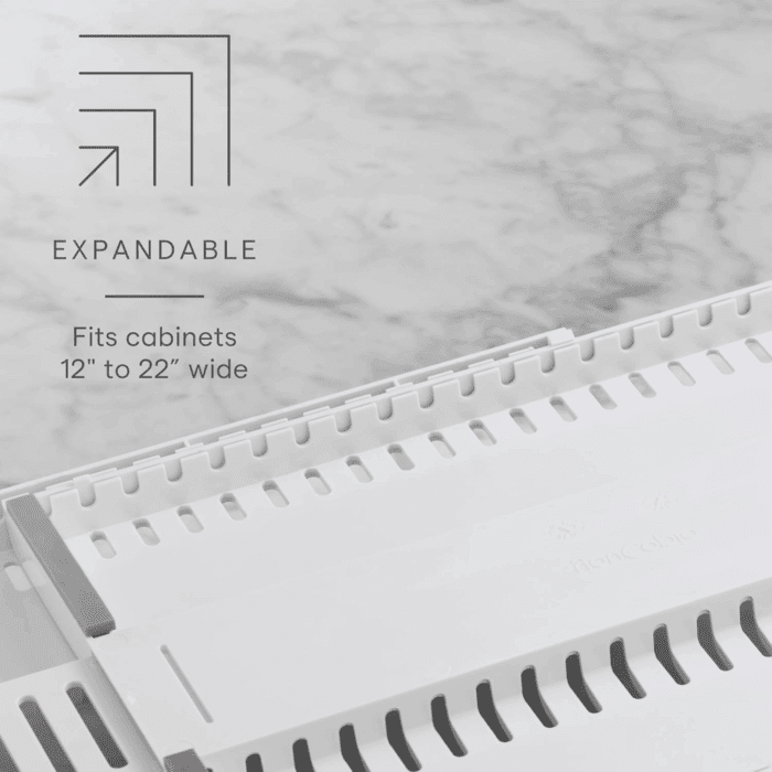 Storemore Expandable Cookware Rack, Adjustable Pan Organizer for Kitchen Cabinet Storage, White - Image 2