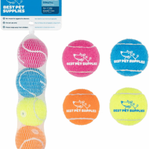 Squeaky Tennis Toys for Dogs, 4-Pack, Heavy-Duty Interactive Pet Toys for Throwing and Fetching, Supports Exercise and Natural Behavior Training, Durable - Small