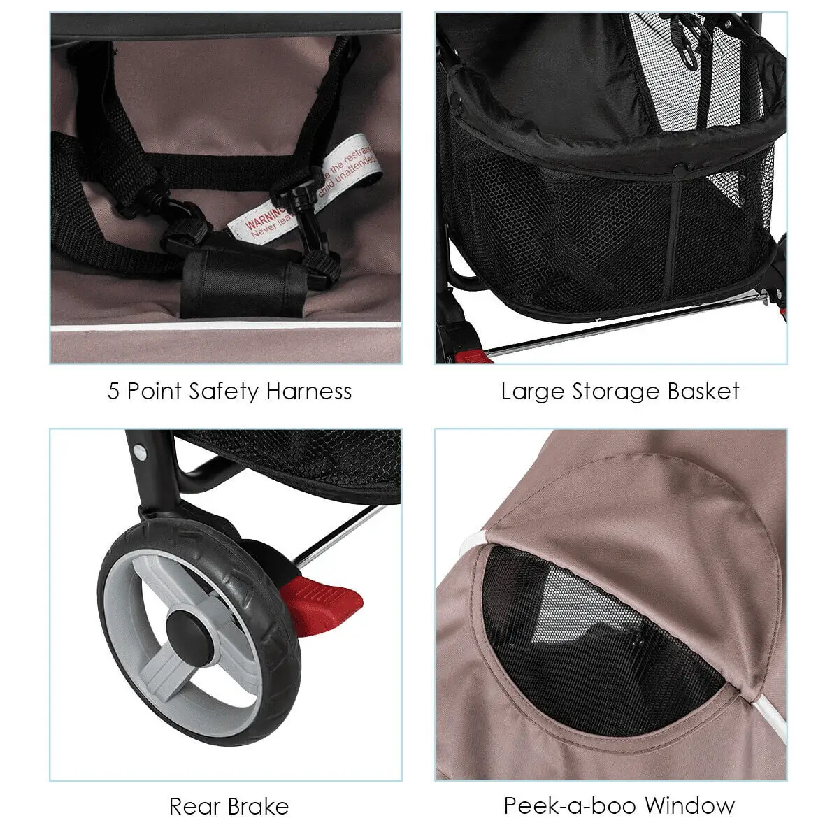 Foldable Lightweight Baby Stroller Travel Pushchair 0-36 Months Age Group 13 Lbs Coffee - Image 8