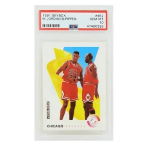 PS2MJ91S2 Michael Jordan & Scottie Pippen Chicago Bulls 1991-1992 Skybox Basketball No.462 Trade Card - PSA 10 Gem Mint