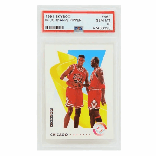 PS2MJ91S2 Michael Jordan & Scottie Pippen Chicago Bulls 1991-1992 Skybox Basketball No.462 Trade Card - PSA 10 Gem Mint