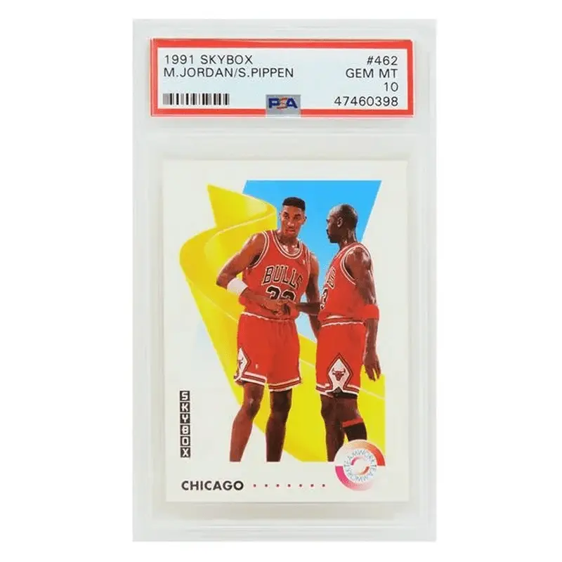 PS2MJ91S2 Michael Jordan & Scottie Pippen Chicago Bulls 1991-1992 Skybox Basketball No.462 Trade Card - PSA 10 Gem Mint