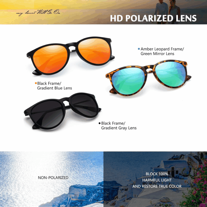 Sunglasses Womens Men Polarized UV Protection Trendy Vintage Retro round Mirrored Lens Sunglasses for Women - Image 2