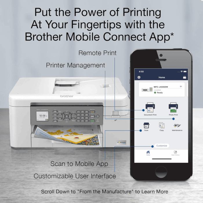 MFC-J4335DW Inkvestment Tank All-In-One Printer with Duplex and Wireless Printing plus up to 1-Year of Ink In-Box, Works with Alexa - Image 4