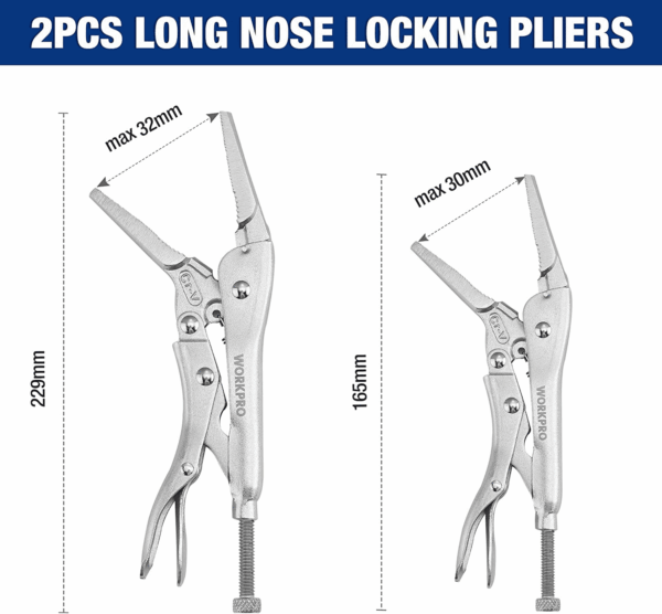 5-Piece Locking Pliers Set, Pliers Tool Set, Vice Grips with Chrome-Vanadium Steel, 5/7/10 Inch Curved Jaw Pliers, 6.5/9 Inch Long Nose Pliers - Image 4
