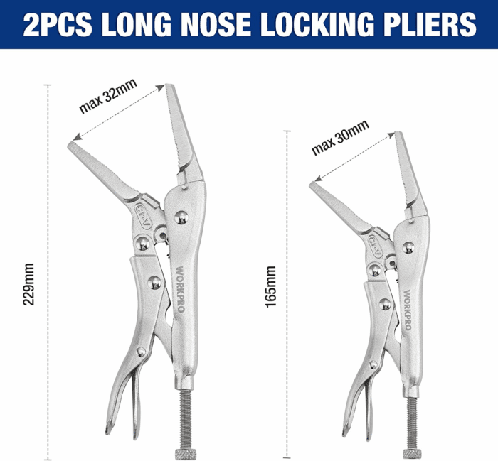 5-Piece Locking Pliers Set, Pliers Tool Set, Vice Grips with Chrome-Vanadium Steel, 5/7/10 Inch Curved Jaw Pliers, 6.5/9 Inch Long Nose Pliers - Image 4