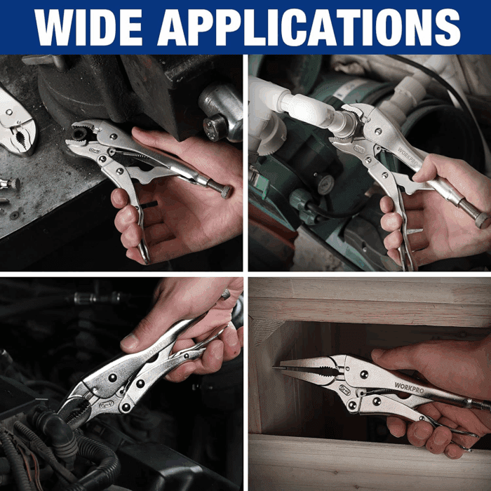 5-Piece Locking Pliers Set, Pliers Tool Set, Vice Grips with Chrome-Vanadium Steel, 5/7/10 Inch Curved Jaw Pliers, 6.5/9 Inch Long Nose Pliers - Image 7