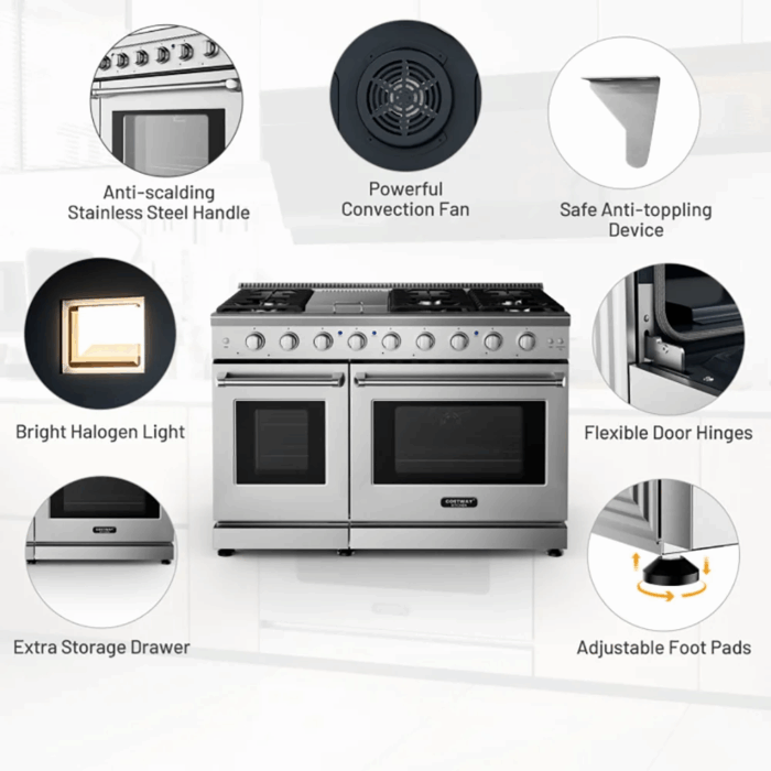 48 Inches Freestanding Natural Gas Range with 7 Burners Cooktop, Gas Cooktop for Kitchen, Stainless Steel - Image 4