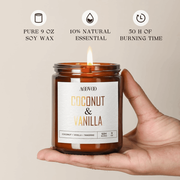 Coconut Vanilla Candles - Vanilla Candle, Scented Candles, Soy Candles, Aromatherapy Candle, Soy Wax Candle, Candle for Home Scented, 9Oz - Image 3