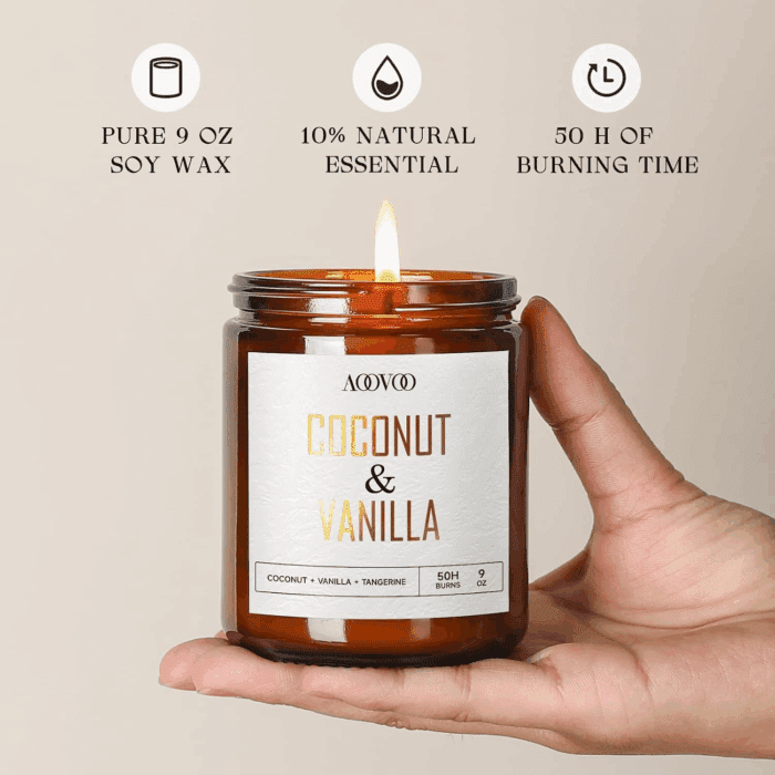 Coconut Vanilla Candles - Vanilla Candle, Scented Candles, Soy Candles, Aromatherapy Candle, Soy Wax Candle, Candle for Home Scented, 9Oz - Image 3