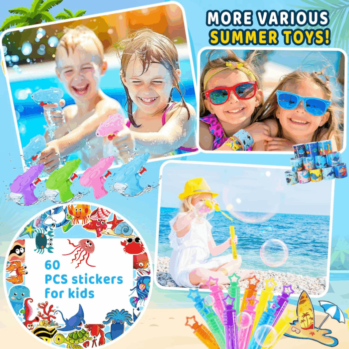 Pool Party Favors Beach Party Favors - 132PCS Summer Beach Pool Toys for Kids Include Beach Balls, Kids Sunglasses Bulk, Bubble Wands...Pool Party Supplies for Summer Birthday Party for Kids 4-8 8-12 - Image 5