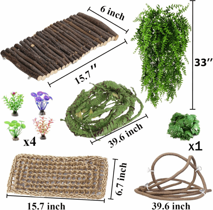 Bearded Dragon Tank Accessories, 10 PCS Reptile Hammock Plants Bridge Jungle Climber Vines for Snakes Bearded Dragon Chameleon Gecko Lizard - Image 6