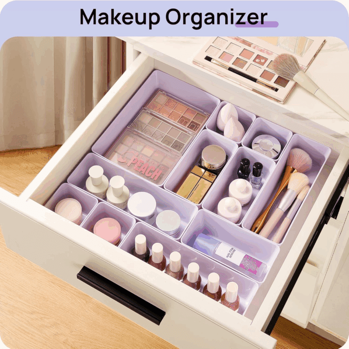 25 PCS Plastic Drawer Organizers Set, 4-Size Versatile Bathroom and Vanity Drawer Organizer Trays, Storage Bins for Makeup, Bedroom, Kitchen Gadgets Utensils and Office - Image 4
