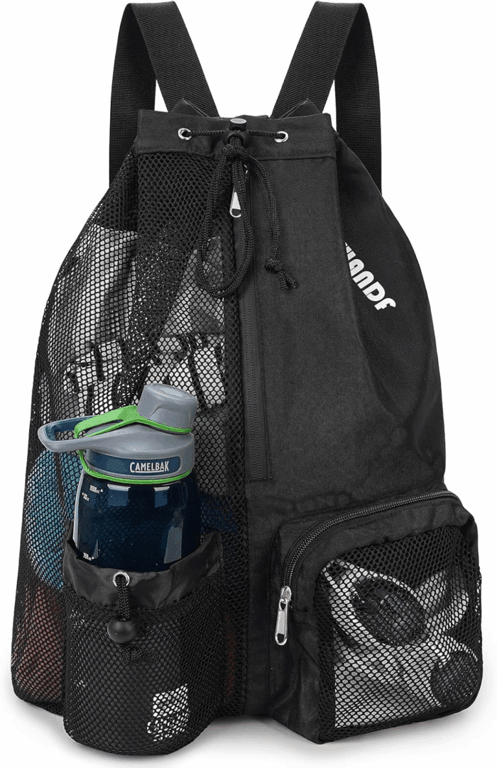 Swim Bag Mesh Drawstring Backpack with Wet Pocket for Swimming, Gym, and Workout Gear