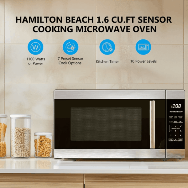 1.6 Cu Ft Sensor Cook Countertop Microwave Oven in Stainless Steel, New - Image 7