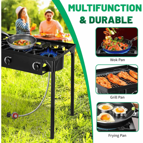 3-Burner Propane Camping Stove, Gas Stove for Outdoor Cooking BBQ, 225,000 -BTU, 20 PSI Regulator, High Pressure, Heavy Duty, Black - Image 8