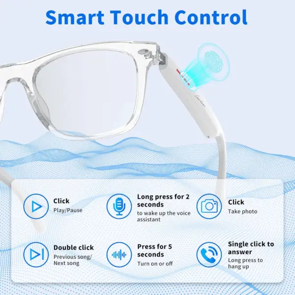 Smart Glasses - Bluetooth Glasses for Men & Women, Touch Control, Outdoor UV Protection and Voice Control, Hands-Free Calls (Clear Lens) - Image 4