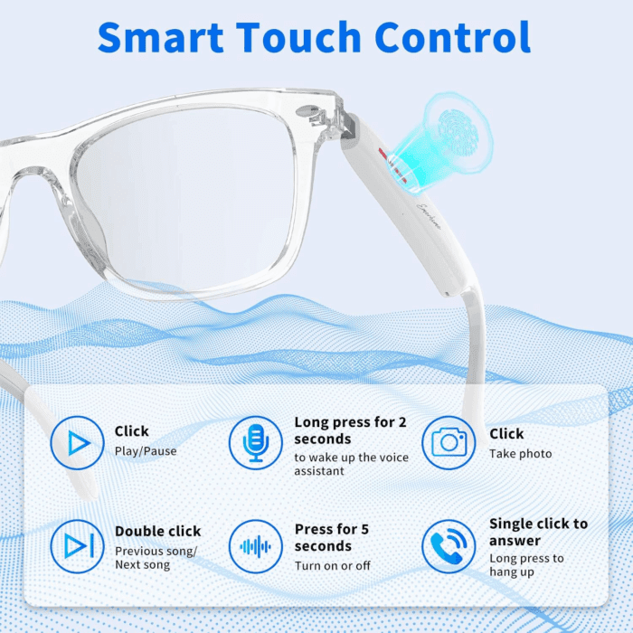 Smart Glasses - Bluetooth Glasses for Men & Women, Touch Control, Outdoor UV Protection and Voice Control, Hands-Free Calls (Clear Lens) - Image 4