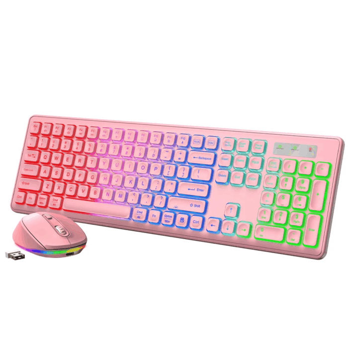 Wireless Keyboard and Mouse Combo RGB Backlit Rechargeable 2.4Ghz Quiet 108 Keys Keyboard-Black - Image 9